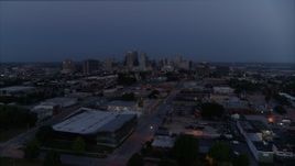 5.7K aerial stock footage of the city skyline at twilight in Downtown Kansas City, Missouri Aerial Stock Footage | DX0001_000972