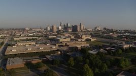 5.7K aerial stock footage of the downtown skyline seen from southeast of the city in Downtown Kansas City, Missouri Aerial Stock Footage | DX0001_001028
