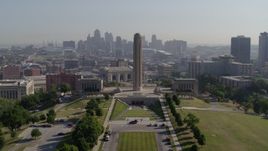 5.7K aerial stock footage a static view of the WWI memorial and skyline in Kansas City, Missouri Aerial Stock Footage | DX0001_001081