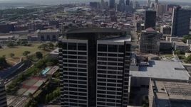 5.7K aerial stock footage of approaching a Crown Center office building in Kansas City, Missouri Aerial Stock Footage | DX0001_001093