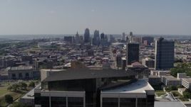 5.7K aerial stock footage fly over Crown Center office building and reveal skyline of Downtown Kansas City, Missouri Aerial Stock Footage | DX0001_001098