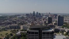 5.7K aerial stock footage fly away from Downtown Kansas City, Missouri and reveal Crown Center office building Aerial Stock Footage | DX0001_001099