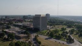 5.7K aerial stock footage of approaching a government office building in Kansas City, Missouri Aerial Stock Footage | DX0001_001100