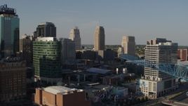 5.7K aerial stock footage approach office buildings and skyscrapers in Downtown Kansas City, Missouri Aerial Stock Footage | DX0001_001135
