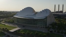 5.7K aerial stock footage orbit a concert hall in Downtown Kansas City, Missouri Aerial Stock Footage | DX0001_001143