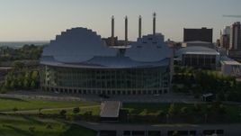 5.7K aerial stock footage of orbiting a concert hall in Downtown Kansas City, Missouri Aerial Stock Footage | DX0001_001144