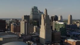 5.7K aerial stock footage flyby a city skyscraper in Downtown Kansas City, Missouri Aerial Stock Footage | DX0001_001158
