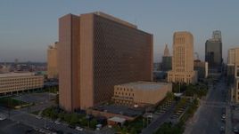 5.7K aerial stock footage static and side view of a government building at sunrise, Downtown Kansas City, Missouri Aerial Stock Footage | DX0001_001205