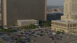 5.7K aerial stock footage static view of government office building and police station at sunrise, Downtown Kansas City, Missouri Aerial Stock Footage | DX0001_001232