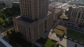 5.7K aerial stock footage stationary view of city hall's front steps at sunrise, Downtown Kansas City, Missouri Aerial Stock Footage | DX0001_001270