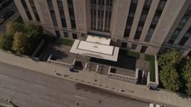 5.7K aerial stock footage bird's eye view of city hall entrance in Downtown Kansas City, Missouri Aerial Stock Footage | DX0001_001294