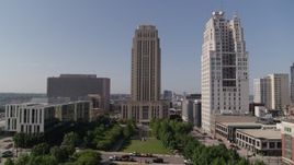 5.7K aerial stock footage fly over park fountain to approach city hall in Downtown Kansas City, Missouri Aerial Stock Footage | DX0001_001300