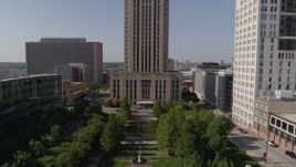 5.7K aerial stock footage fly over park to approach city hall in Downtown Kansas City, Missouri Aerial Stock Footage | DX0001_001301