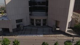 5.7K aerial stock footage stationary view of federal courthouse entrance in Downtown Kansas City, Missouri Aerial Stock Footage | DX0001_001303