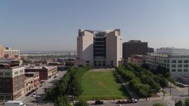 5.7K aerial stock footage of a stationary view of a federal courthouse in Downtown Kansas City, Missouri Aerial Stock Footage | DX0001_001305