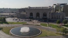 5.7K aerial stock footage orbit historic train station and fountain in Kansas City, Missouri Aerial Stock Footage | DX0001_001308