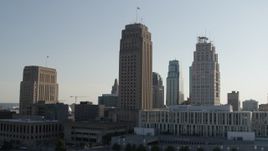 5.7K aerial stock footage of city hall and skyscraper in Downtown Kansas City, Missouri Aerial Stock Footage | DX0001_001329