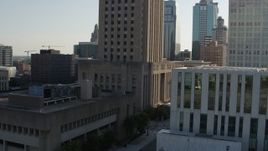 5.7K aerial stock footage of flying away from city hall in Downtown Kansas City, Missouri Aerial Stock Footage | DX0001_001332