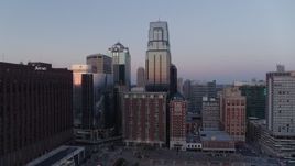 5.7K aerial stock footage orbit skyscrapers at twilight in Downtown Kansas City, Missouri Aerial Stock Footage | DX0001_001372
