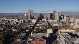 5.7K aerial stock footage of a stationary view and flyby of skyscrapers in Downtown Denver, Colorado Aerial Stock Footage | DX0001_001423