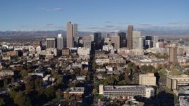 5.7K aerial stock footage of a reverse view of skyscrapers in Downtown Denver, Colorado Aerial Stock Footage | DX0001_001424