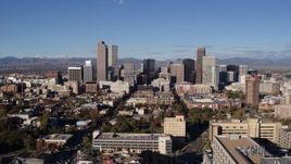 5.7K aerial stock footage of a slow approach to skyscrapers in Downtown Denver, Colorado Aerial Stock Footage | DX0001_001434