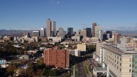 5.7K aerial stock footage of slowly flying away from skyscrapers in Downtown Denver, Colorado Aerial Stock Footage | DX0001_001436