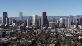 5.7K aerial stock footage of slowly passing the city's skyline in Downtown Denver, Colorado Aerial Stock Footage | DX0001_001447