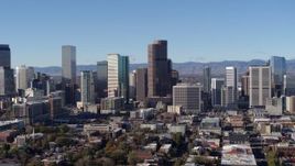 5.7K aerial stock footage of slowly approaching the city's skyline in Downtown Denver, Colorado Aerial Stock Footage | DX0001_001448