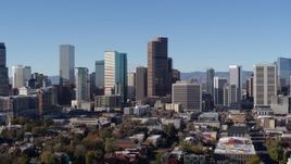 5.7K aerial stock footage of the city's skyscrapers in Downtown Denver, Colorado, seen while descending Aerial Stock Footage | DX0001_001449