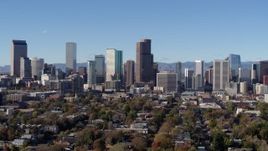 5.7K aerial stock footage reverse view of the city's skyscrapers in Downtown Denver, Colorado skyline Aerial Stock Footage | DX0001_001451