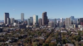 5.7K aerial stock footage flyby and approach the city's skyscrapers in Downtown Denver, Colorado skyline Aerial Stock Footage | DX0001_001452