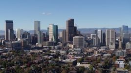 5.7K aerial stock footage of a view of skyscrapers in skyline of Downtown Denver, Colorado Aerial Stock Footage | DX0001_001454