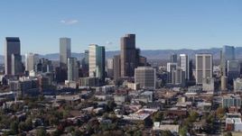 5.7K aerial stock footage ascend and flyby skyscrapers in Downtown Denver, Colorado skyline Aerial Stock Footage | DX0001_001458