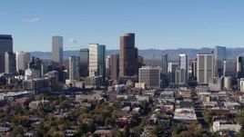 5.7K aerial stock footage of a slow approach to skyscrapers in Downtown Denver skyline, Colorado Aerial Stock Footage | DX0001_001460