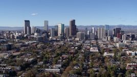 5.7K aerial stock footage of a slow pass by skyscrapers in Downtown Denver skyline, Colorado Aerial Stock Footage | DX0001_001463