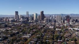 5.7K aerial stock footage of a stationary and reverse view of the skyline of Downtown Denver, Colorado Aerial Stock Footage | DX0001_001466