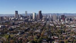 5.7K aerial stock footage of a reverse view of the skyline of Downtown Denver, Colorado Aerial Stock Footage | DX0001_001468