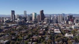5.7K aerial stock footage of approaching the skyline of Downtown Denver, Colorado Aerial Stock Footage | DX0001_001470