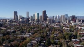5.7K aerial stock footage of flying away from the skyline of Downtown Denver, Colorado while descending Aerial Stock Footage | DX0001_001471