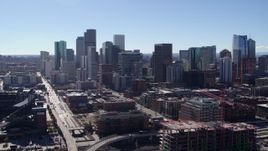 5.7K aerial stock footage of a reverse view of skyline in Downtown Denver, Colorado Aerial Stock Footage | DX0001_001475