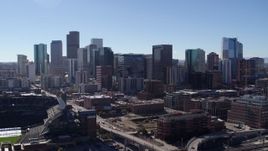 5.7K aerial stock footage flyby of skyscrapers in Downtown Denver, Colorado skyline Aerial Stock Footage | DX0001_001479