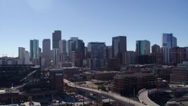 5.7K aerial stock footage of passing by the city skyline in Downtown Denver, Colorado Aerial Stock Footage | DX0001_001491