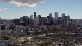 5.7K aerial stock footage flyby residential skyscraper for view of skyline in Downtown Denver, Colorado Aerial Stock Footage | DX0001_001516