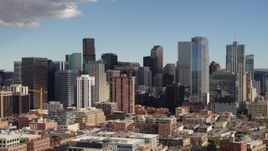 5.7K aerial stock footage of a slow flyby of the city skyline in Downtown Denver, Colorado Aerial Stock Footage | DX0001_001520