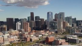 5.7K aerial stock footage of slowly passing the city skyline in Downtown Denver, Colorado Aerial Stock Footage | DX0001_001521