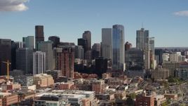 5.7K aerial stock footage of towering skyscrapers of the city skyline in Downtown Denver, Colorado Aerial Stock Footage | DX0001_001523