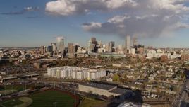 5.7K aerial stock footage of a stationary view of the city skyline, Downtown Denver, Colorado Aerial Stock Footage | DX0001_001546