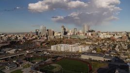 5.7K aerial stock footage of flying by the city skyline, Downtown Denver, Colorado Aerial Stock Footage | DX0001_001547