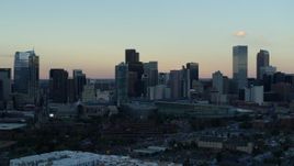 5.7K aerial stock footage of a pass of the city's skyline at sunset, Downtown Denver, Colorado Aerial Stock Footage | DX0001_001570